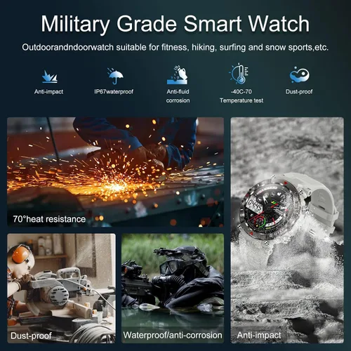 Miniatura 2 de LogHog Relojes inteligentes militares para hombres y mujeres, monitor de frecuencia cardíaca, resistente al agua, 2023, resistente al agua, presión