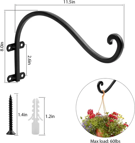 Miniatura 2 de Paquete de 4 ganchos para plantas al aire libre, cesta colgante de 12 pulgadas para plantas al aire libre, soporte resistente para colgar plantas