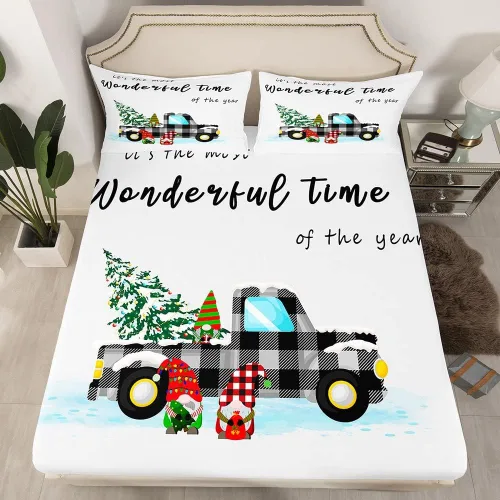 Miniatura 9 de Erosebridal Sábana bajera ajustable de Papá Noel con bolsillo profundo para niños, niñas y niños, juego de ropa de cama de Navidad para niños
