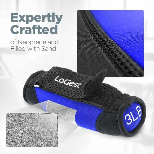 Miniatura 3 de Logest Pesas Suaves para Manos - Mancuernas de Neopreno Ajustables (1 libra, 2 libras, 3 libras, 4 libras) - Rojo, Amarillo, Azul, Morado - Correas