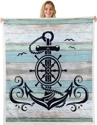 Miniatura 16 de Erosebridal Manta náutica de ancla, forro polar con brújula oceánica de 40 x 50 pulgadas para niños, niñas, adolescentes, adultos, decoración
