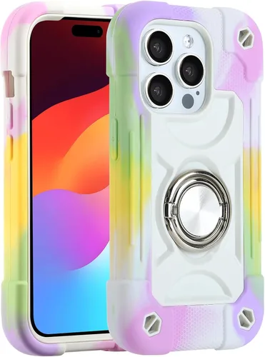 Miniatura 26 de MARKILL Funda compatible con iPhone 15 de 6.1 pulgadas con soporte integrado, [grado militar resistente de cuerpo completo] protección contra Rosa