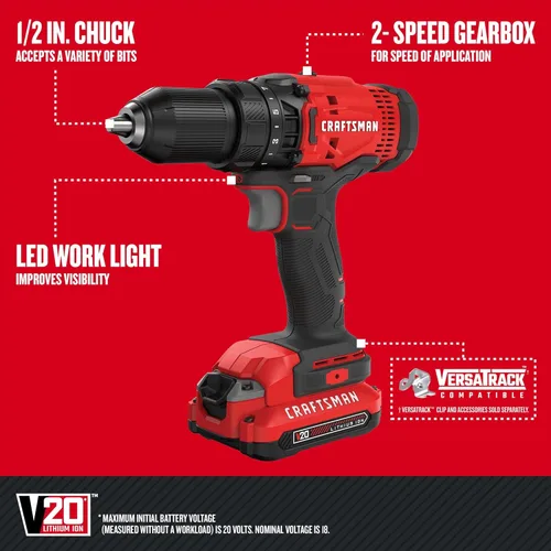 Miniatura 4 de CRAFTSMAN V20 Kit combinado de herramientas eléctricas inalámbricas de 4 herramientas con 2 baterías y cargador (CMCK400D2)