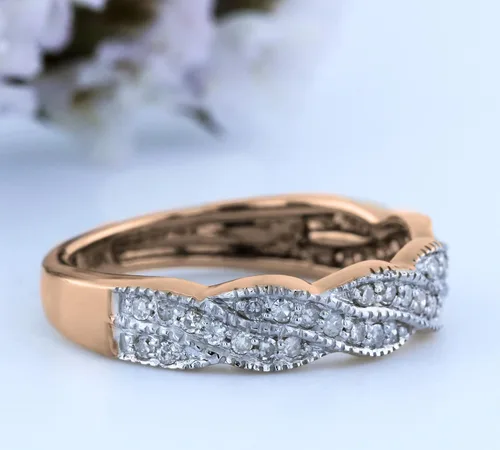Miniatura 4 de Dazzlingrock Collection Anillo apilable de oro de 14 quilates con diamantes redondos de 0.25 quilates (ctw) para mujer, para aniversario, boda, 1/4