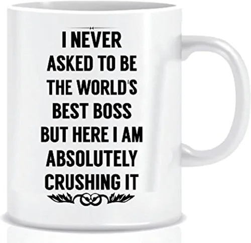 BLUE RIBBON Nunca pedí ser el mejor jefe del mundo Taza de café - Regalos para hombres, mujeres - Idea de regalo de 11 oz