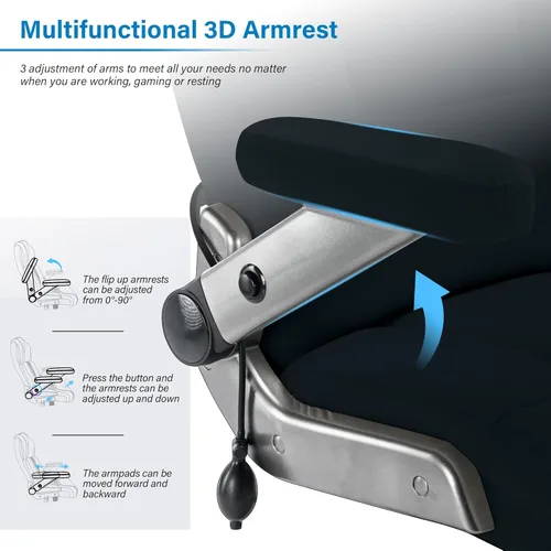 Miniatura 5 de Silla de oficina grande y alta, 700 libras, silla de escritorio ejecutiva con soporte lumbar ajustable, brazos abatibles 3D, ruedas silenciosas