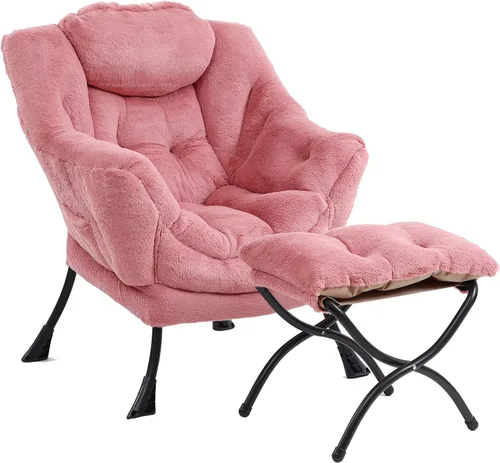 Miniatura 26 de Furlide Silla Perezosa Moderna con Reposapiés Plegable, Sillón de Descanso y Cómoda Silla de Lectura (Negro)