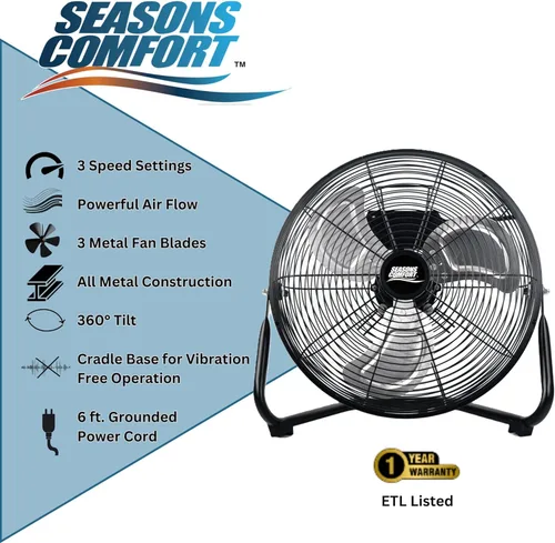 Miniatura 6 de Seasons Comfort Ventilador resistente de alta velocidad de 14 pulgadas 60 Watt, Heavy Duty Fan, ETL Listed, 3 Speed Air Circulator with 360 Degree
