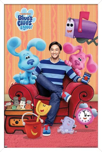 Miniatura 9 de Nickelodeon Blue's Clues - Póster de pared grupal, 22.4 pulgadas de largo x 14.7 pulgadas de ancho, versión enmarcada de madera de granero