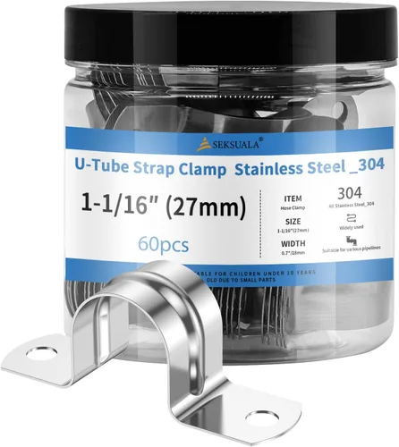 Miniatura 15 de 24 Piezas Abrazaderas de Conducto de Acero Inoxidable 304 de 1 1/4 Pulgadas (32mm), Abrazadera de Correa de Tubo en U de 2 Agujeros Soporte en U