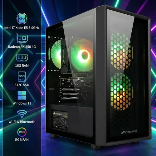 Miniatura 2 de STGAubron Computadora de escritorio para videojuegos, Intel i7 Xeon E5, Radeon RX 550 4G, 16 GB de RAM, SSD de 512 GB, WiFi 6, BT 5.0, ventilador
