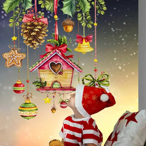 Miniatura 3 de Calcomanías de pared de Navidad, 1 unidad, calcomanías de pared de vinilo de Navidad, murales de pared extraíbles de Navidad, despegar y pegar