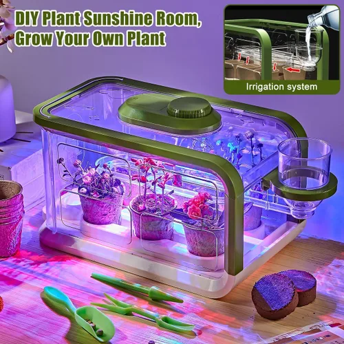 Miniatura 2 de Kit de cultivo de plantas para niños, kit de invernadero para jardín de niños con riego por goteo y luces de crecimiento, kit de terrario