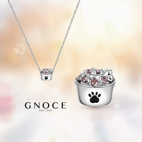 Miniatura 4 de GNOCE Abalorio de plata de ley 925 con forma de cuenco de comida para mascotas, se adapta a pulseracollar, regalo de joyería para mujeres, niñas