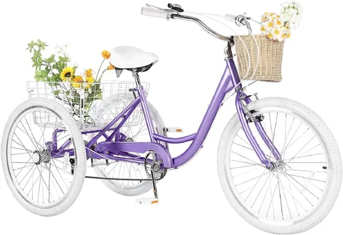 Miniatura 10 de Triciclos para adultos para adultos, triciclos para adultos de 7 velocidades, bicicleta de 3 ruedas de 20/24/26 pulgadas con canasta, bicicletas