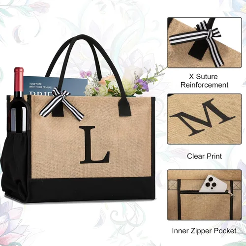 Miniatura 150 de Initial Canvas Tote Bag Birthdays Gift for Women Mom Teacher Friend Bridesmaid,Custom for Wedding Beach Holidays