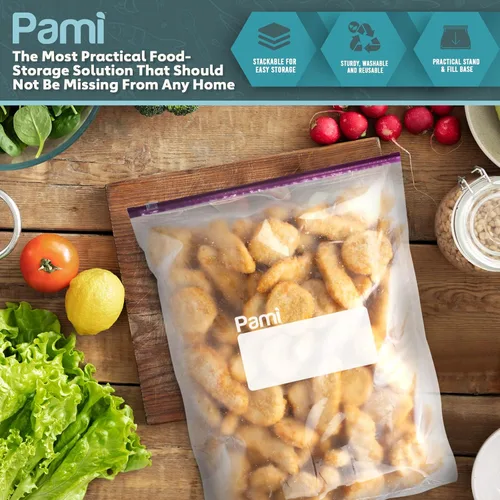 Miniatura 5 de PAMI Bolsas de almacenamiento deslizantes jumbo de 2.5 galones, paquete de 10 bolsas reutilizables a prueba de fugas para congelador con parte