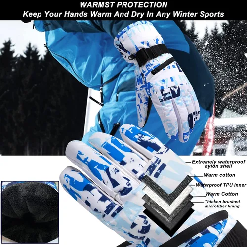 Miniatura 3 de Avicill Guantes de esquí para nieve, guantes de nieve para hombre, guantes de nieve impermeables para mujer, guantes de snowboard para exteriores