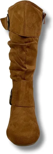 Miniatura 4 de FZ-Fits Botas de media pantorrilla con hebilla de punta redonda cerrada y hebilla lateral con cremallera lateral para mujer