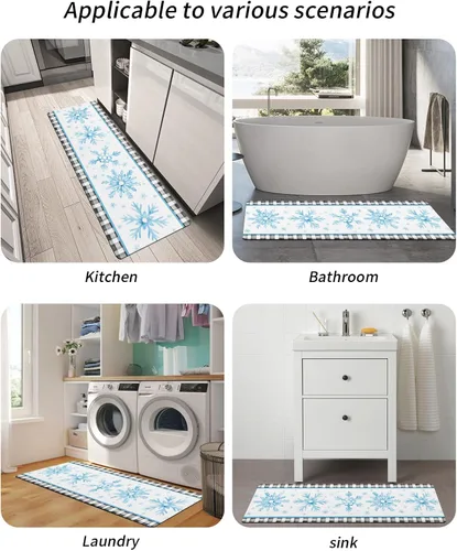 Miniatura 5 de Tapete de baño con diseño de copo de nieve azul para bañera, antideslizante, de secado rápido y absorbente, tierra de diatomeas, para fregadero