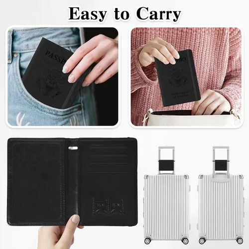 Miniatura 6 de Soporte para pasaporte para viajes, funda de pasaporte con bloqueo RFID con soporte para bolígrafo, funda de cuero para pasaporte, accesorios