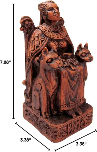 Miniatura 9 de Dryad Design Estatua de Freya Diosa nórdica del amor, guerra, magia y gatos, 7 3/4 pulgadas, decoración pagana vikinga para el hogar