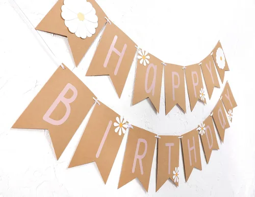 Miniatura 6 de Cartel de feliz cumpleaños de margaritas, tema de flores silvestres, decoración de primer cumpleaños