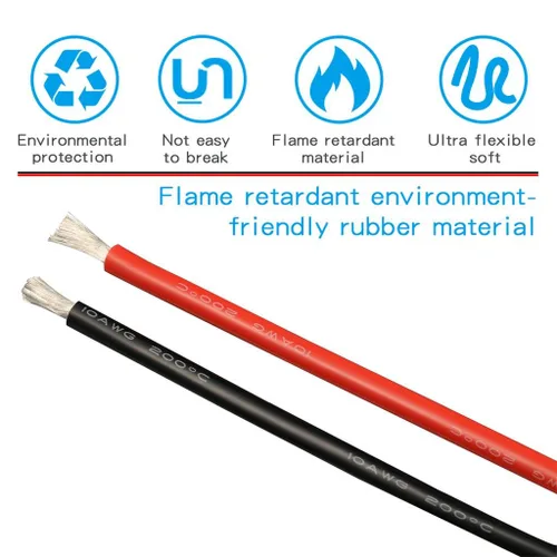 Miniatura 5 de BNTECHGO cable de caucho de silicona calibre 10 de 20 pies [10 pies negros y 10 pies rojos] 600 voltios, 200 grados centígrados, resistente a altas