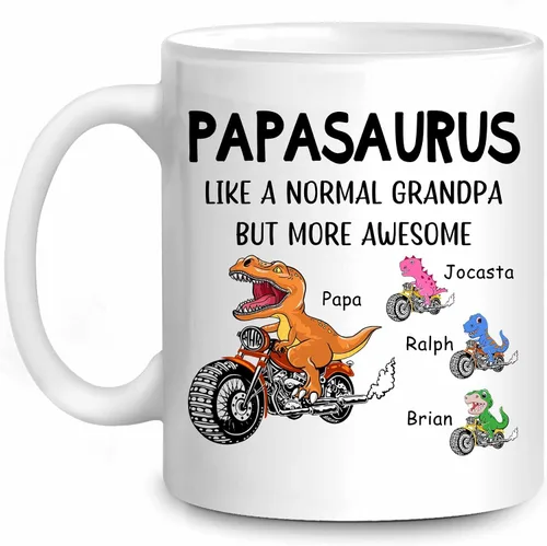 Miniatura 11 de WHIDOBE Taza Papasaurus personalizada (1 niño) Taza personalizada de 11 oz 15 onzas para abuelo, regalo personalizado para abuelo, hombres, él