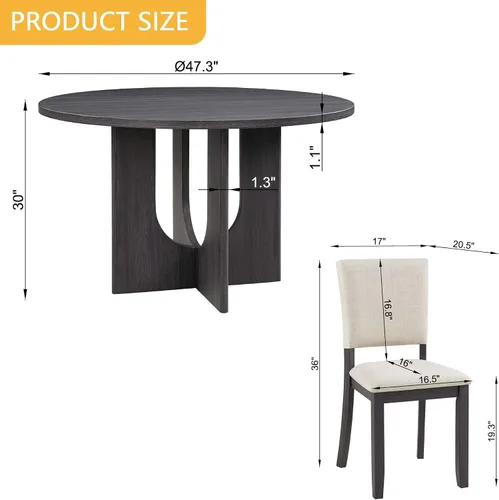 Miniatura 2 de RuiSiSi Juego de mesa de comedor redonda de 5 piezas, juego de mesa de cocina de 47 pulgadas con 4 sillas tapizadas, mesa de comedor de madera