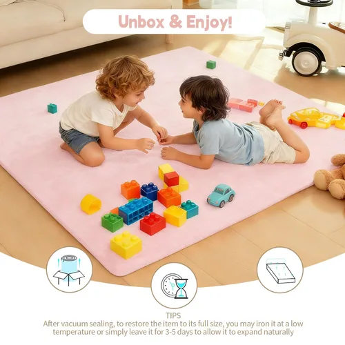 Miniatura 4 de Tapete de juego de terciopelo para bebé, 1.3 pulgadas de grosor, espuma elástica de 50 x 50 pulgadas, con funda de terciopelo extraíble y lavable