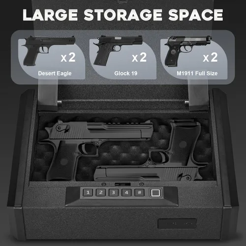 Miniatura 3 de Garvee Caja fuerte biométrica para armas, segura para armas, 3 maneras de acceso rápido para pistola de huellas dactilares, resistente y segura