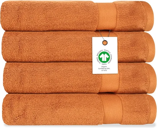 Juego de 4 toallas de baño de algodón orgánico lujosamente suaves | Certificado GOTS y OEKO-TEX | Toallas de calidad de hotel premium | Tecnología