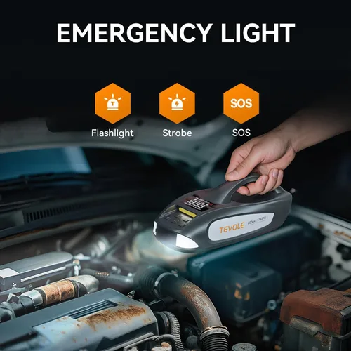 Miniatura 6 de Arrancador de 6000A con compresor de aire, arrancador de batería de automóvil portátil de 27000mAh 160PSI, paquete de batería de 12V