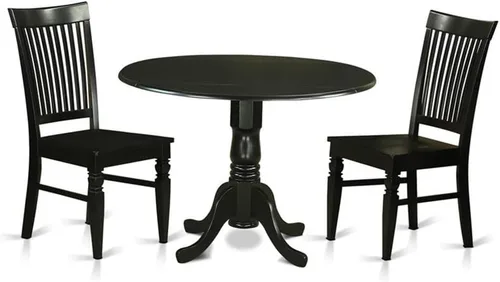 Miniatura 12 de East West Furniture DLWE3-BCH-W Dublin - Juego de cocina de 3 piezas que contiene una mesa redonda con gotas y 2 sillas de comedor, 42 x 42 Negro