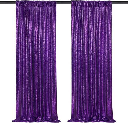 Telón de fondo de lentejuelas moradas 2 paneles 2FTx8FT con purpurina telón de fondo cortinas para fiesta de Halloween fondo de fotos para bodas