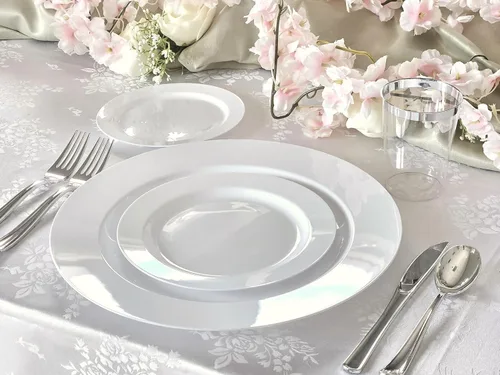 Miniatura 4 de OCCASIONS 50, 150, 200 piezas lisas (para 25 invitados) 10.5 pulgadas, 7.5 pulgadas + cubiertos Hotel Plain White