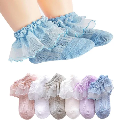 Juebm Infant Baby Girls Ruffle Socks Toddler Dress socks,Pack of 356 Baby Frilly Lace Ankle Socks