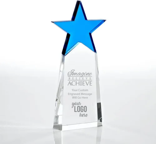 Miniatura 9 de Baudville Trofeo grabado – Cristal – Torre con estrella en la parte superior – Premio para empleados – Grabado personalizado de hasta cuatro líneas