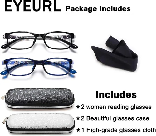 Miniatura 5 de EYEURL Lentes de lectura ligeros con bloqueo de luz azul, 2 pares de lectores de computadora, protección UV, antifatiga ocular, cómodos, marco TR90