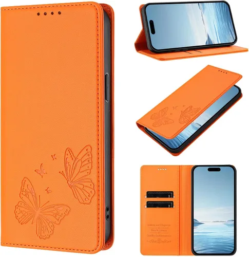 Miniatura 15 de Butterfly Embossed Leather Wallet Flip Case for Motorola Moto E22 4G, Magnetic Closure, RFID Blocking Cover, Card Holder Purple.