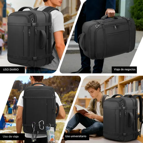 Miniatura 7 de Ample Space Mochila de viaje con garantía de por vida, mochila de mano expandible con puerto de acceso por cable, se adapta a portátiles de 17.3
