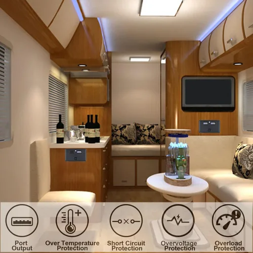 Miniatura 4 de Cargador USB dual con panel de toma de corriente con interruptor, 12V-24V 4.8A Cargador rápido de coche de doble puerto para coche, caravana