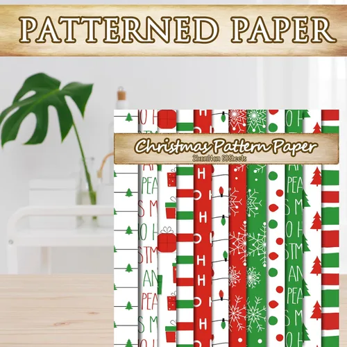 Miniatura 4 de Whaline 60 piezas de papel con patrón de Feliz Navidad HOHOHO, papel especial para árbol de Navidad, copo de nieve, papel decorativo