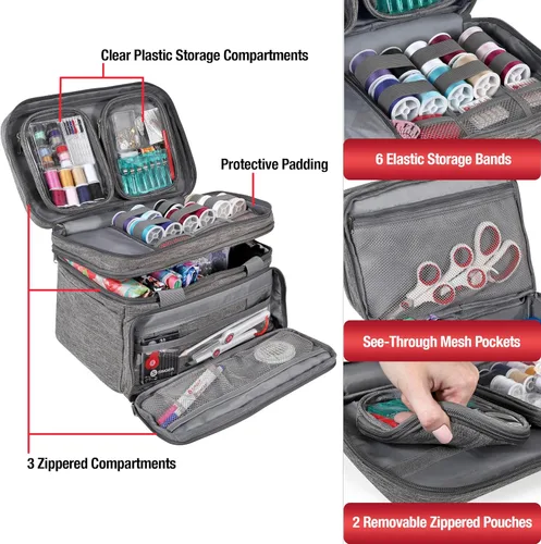 Miniatura 4 de Organizador de Accesorios de Costura SINGER (Solo Bolsa) – Bolsa de Almacenamiento de Costura Portátil de Doble Capa 2 Fundas Desmontables y 18
