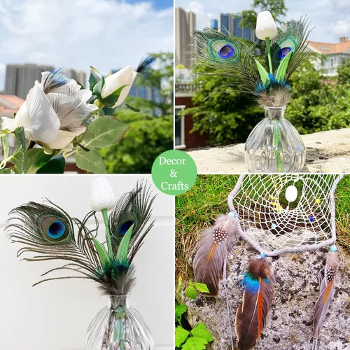Miniatura 6 de 100 plumas de pavo real azul de 1.5 a 3 pulgadas pequeñas plumas naturales para atrapasueños artesanales