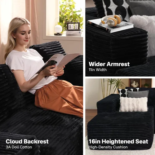 Miniatura 6 de Sofás seccionales Cloud de 96 pulgadas para sala de estar, sofá sin hueso en forma de L con cómoda silla, sofá modular con asiento profundo,