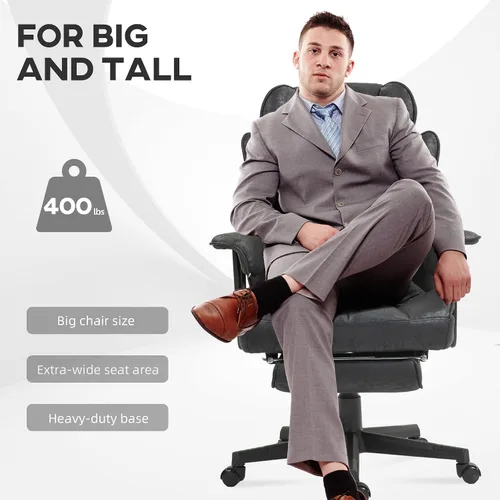 Miniatura 4 de HOMCOM Silla de oficina ejecutiva de masaje con 6 puntos de vibración, silla de oficina grande y alta con calefacción de 400 libras con reposapiés