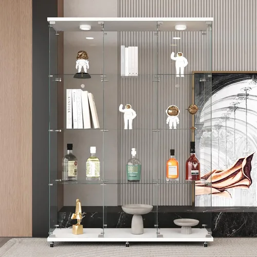 Miniatura 31 de LFT HUIMEI2Y Vitrina de cristal con puerta y cerradura, gabinete Curio de 4 niveles para coleccionables, figuras, vino, vitrina de vidrio templado