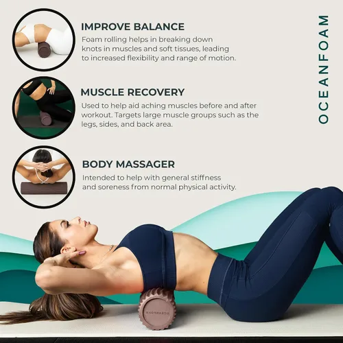 Miniatura 6 de Oceanfoam Tidal Roller - Espresso - Rodillo de espuma para masaje muscular para dolor de espalda y estiramientos, textura firme y ergonómica de onda